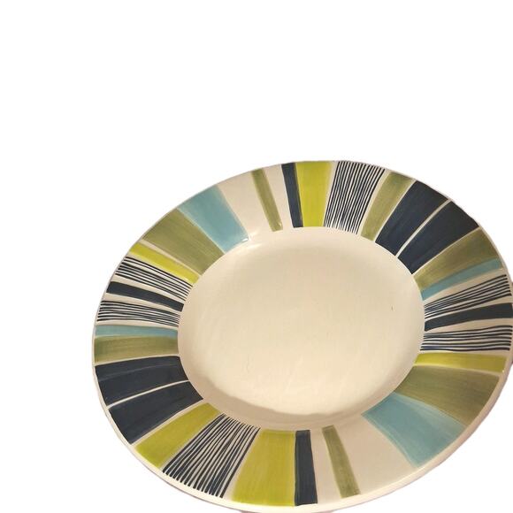 Pottery Barn Sausalito 12” Pasta Bowls/plates Set Of 3 Multicolor Stripe - Picture 2 of 8